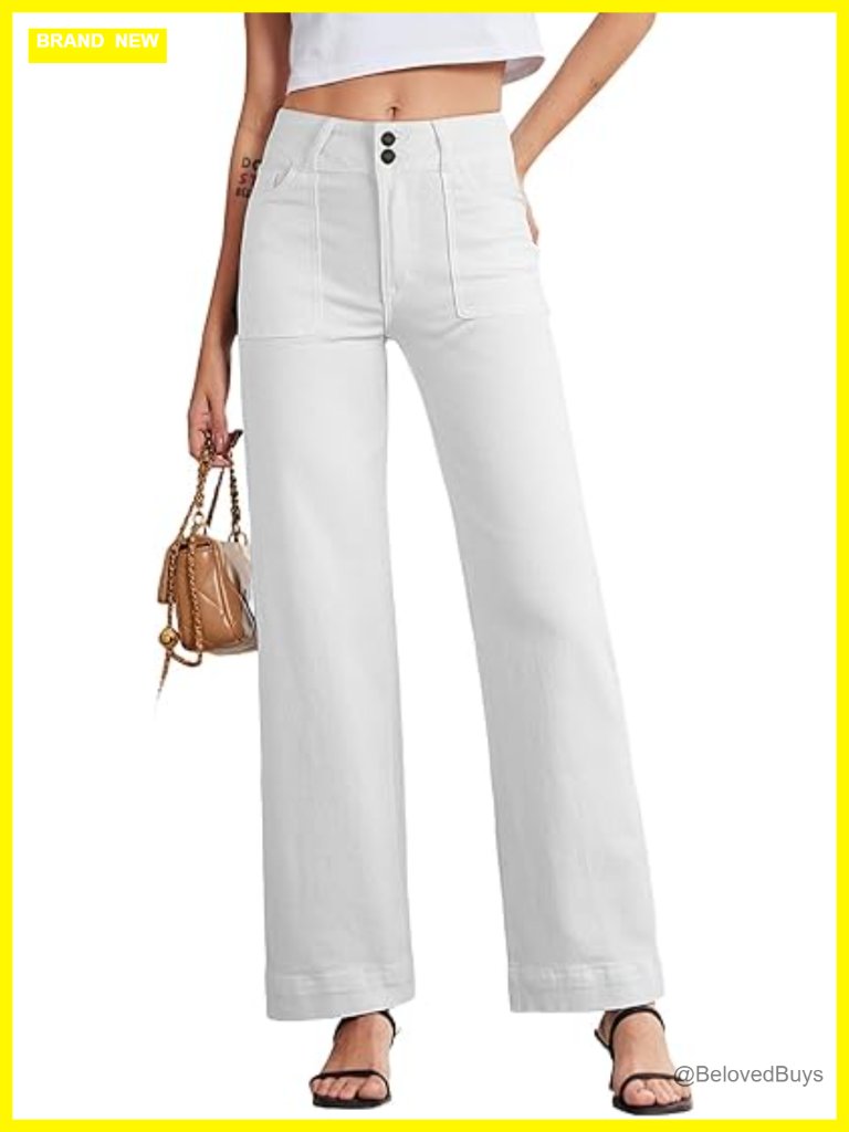 High Waisted Wide Leg Jeans Tummy Control Stretchy Straight Leg Denim Pants